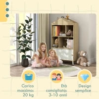 Libreria per Bambini  in Legno con Ripiani Aperti e Armadietto Inferiore, 80x30x140.5 cm, Bianco e color Legno