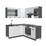 Cucina angolare completa Fame-Line Bianco rustico/Antracite 190 x 46 cm senza piano di lavoro Vicco