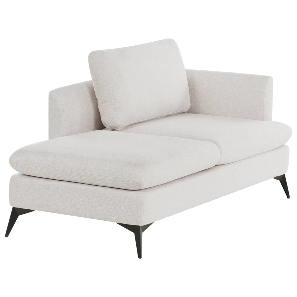 Chaise Lounge Beige Chiaro Rivestimento in tessuto poliestere lato destro con cuscino decorativo Gambe in metallo Soggiorno di design moderno