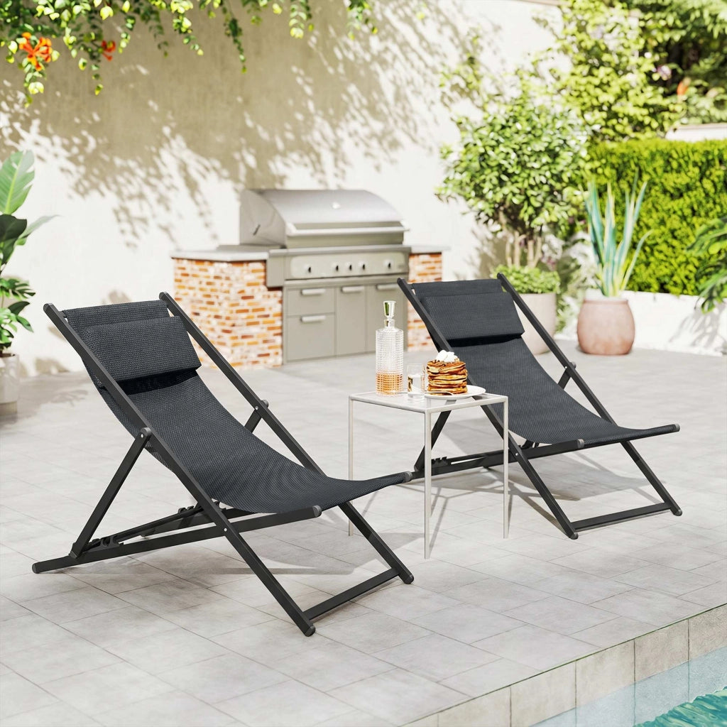 Set 2 Poltrone Pieghevoli ¨C zephmum ¨C Grigio Alluminio 60x100x85 cm