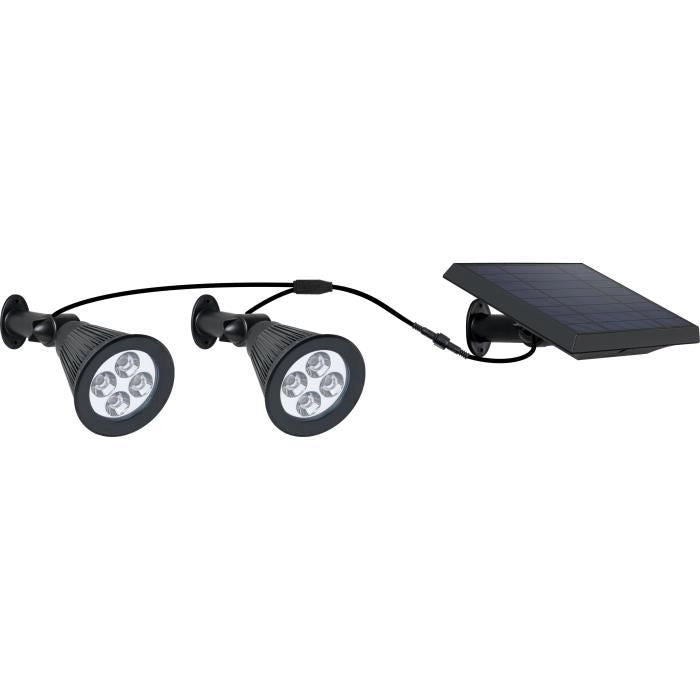 Doppio faretto solare collegato con pannello solare remoto 2 in 1 per pungere o fissare una potente illuminazione LED bianco dimmerabile FAMILY SPIKY