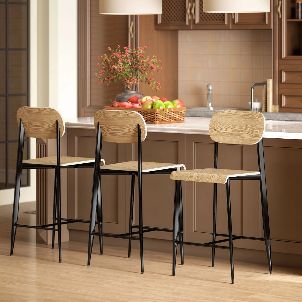 Set 2 Sedie da Bar con Schienale ¨C Zephmum ¨C Legno e Metallo, Colore Chiaro