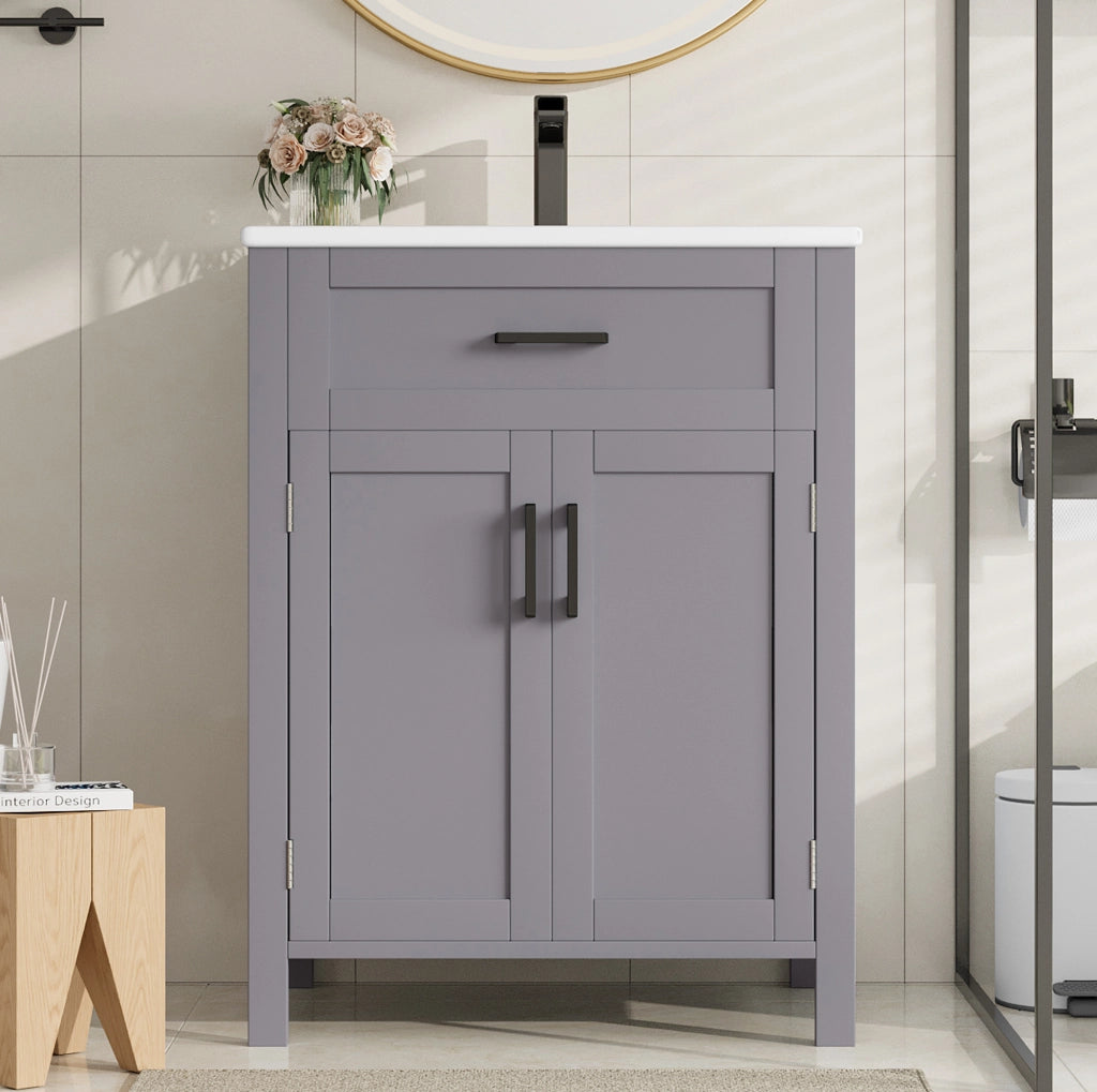 Mobile bagno freestanding grigio con lavabo in ceramica 60 cm