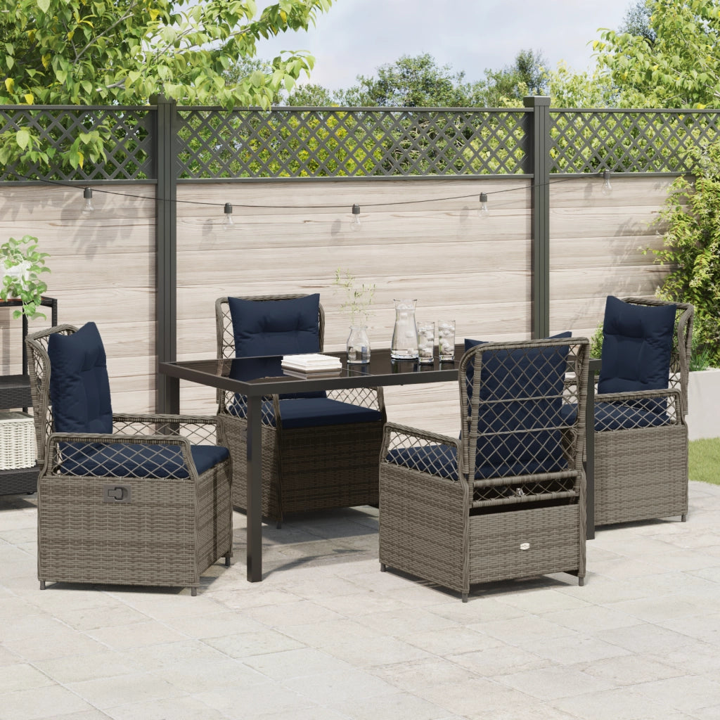 Set da Pranzo Giardino 5 Pezzi Grigio Polyrattan