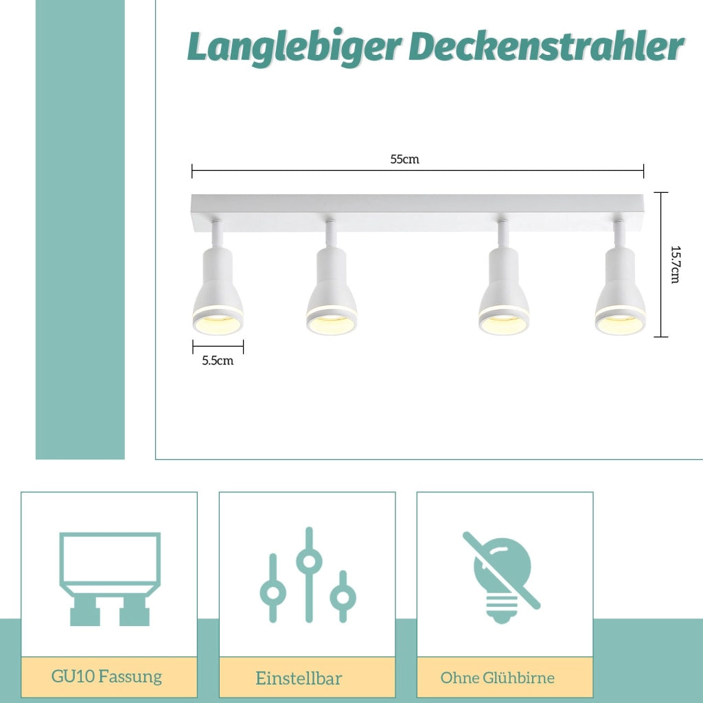 ZMH Faretto da soffitto bianchi 4 luci GU10 metallo orientabili per cucina ufficio soggiorno senza lampadina