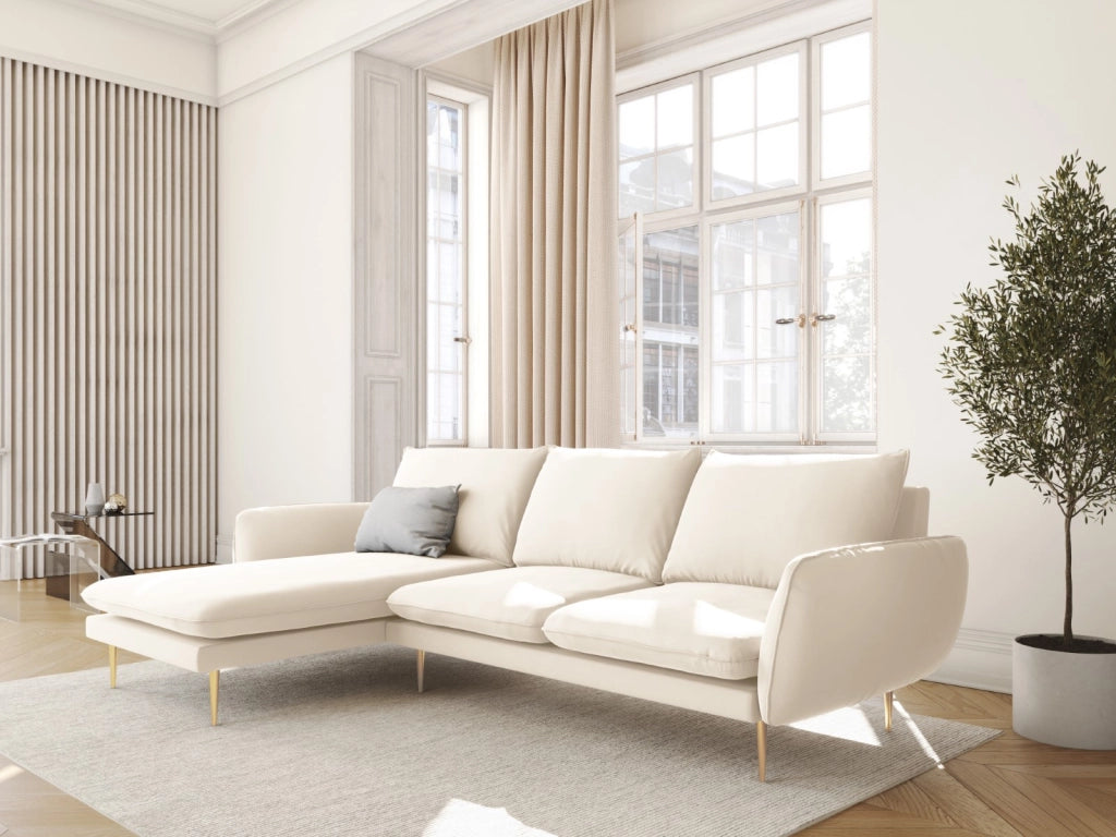 Cosmopolitan Design - Divano angolare sinistro "Vienna" 5 posti in velluto beige chiaro 