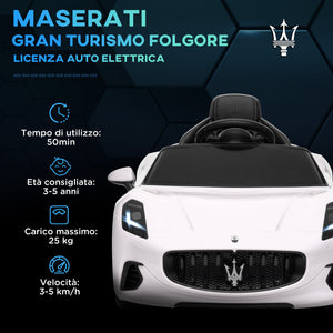 Macchina Elettrica per Bambini con Licenza Maserati Gran Turismo Folgore 12V Bianco