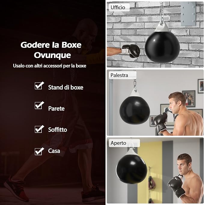 Sacco da Boxe ad Acqua da 51,5 cm, Sacco Anti-Perdite con Tubo di Riempimento d'Acqua, Catena in Metallo, Gancio e Croce, Sacco per Allenamento per Adulti e Bambini