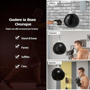 Sacco da Boxe ad Acqua da 51,5 cm, Sacco Anti-Perdite con Tubo di Riempimento d'Acqua, Catena in Metallo, Gancio e Croce, Sacco per Allenamento per Adulti e Bambini