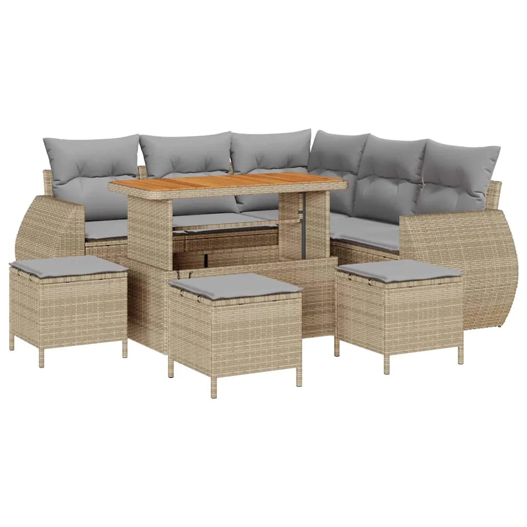 vidaXL Set Divano da Giardino 9 pcs Beige polyrattan