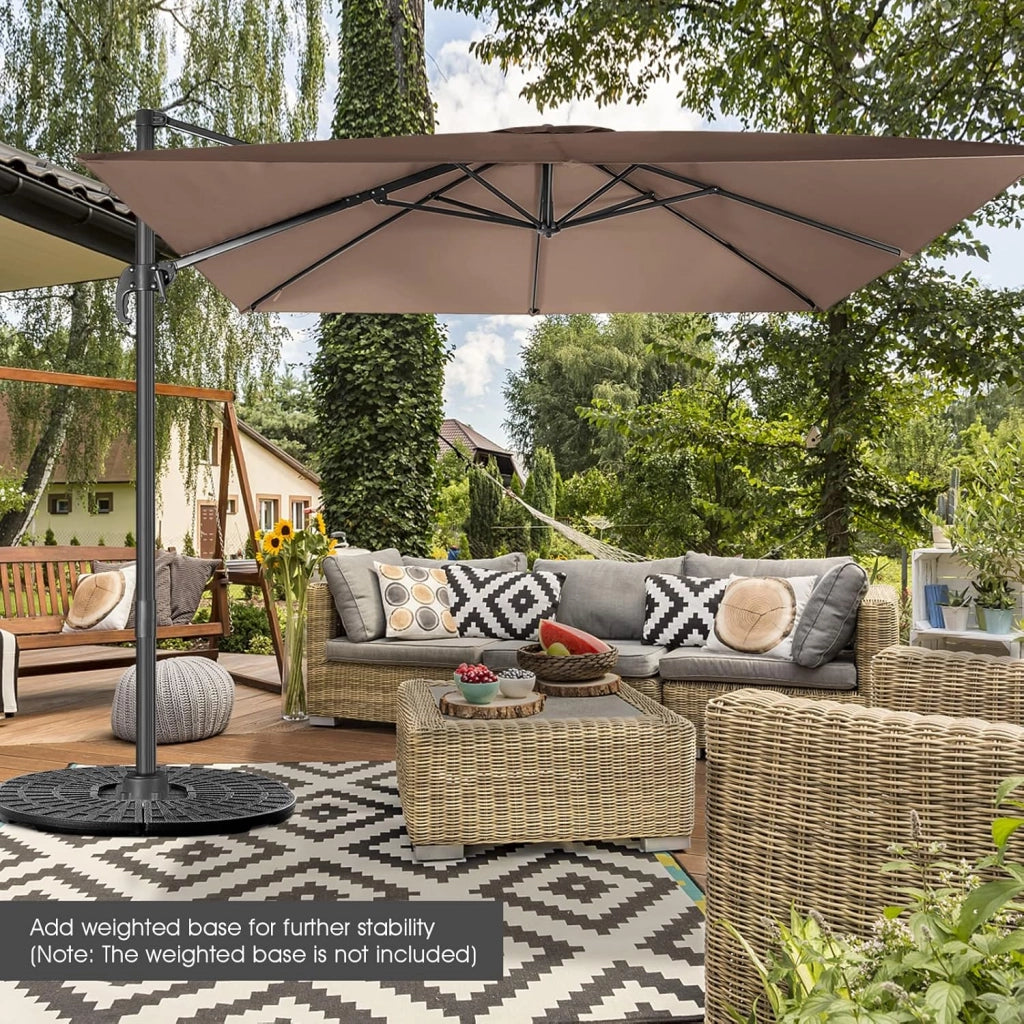 Ombrellone da giardino, 300 cm, pieghevole e regolabile in altezza, da balcone, rettangolare, da spiaggia con base a croce, ombrellone stabile e di alta qualità, marrone, 300 x 300 cm