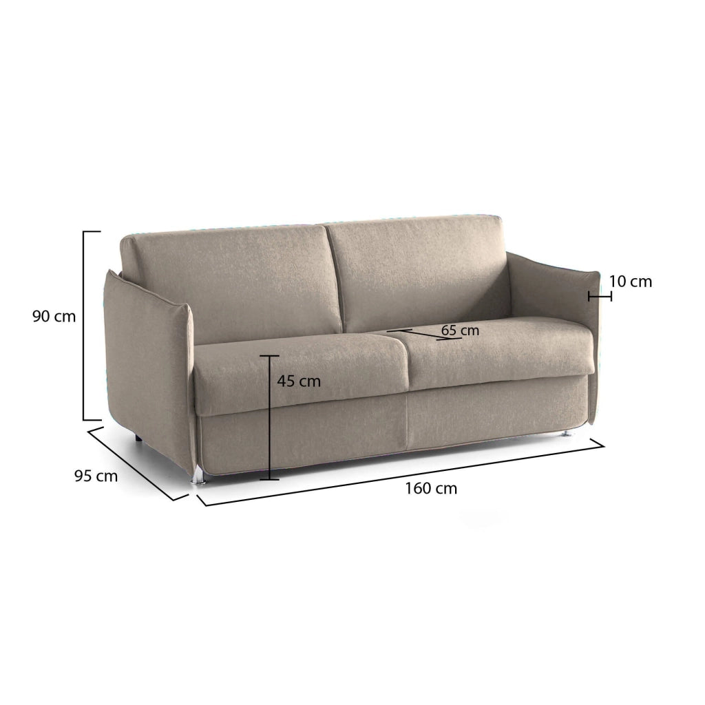 Monleale, Divano Fisso 2 Posti Sfoderabile Made in Italy, 160x95x90h cm Grigio Tortora
