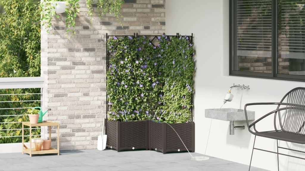 Vasi da Giardino con Sistema di Irrigazione 3 pz Marrone