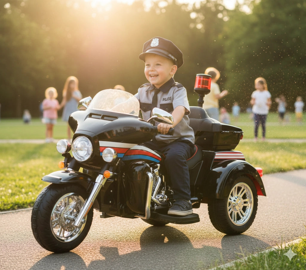 Moto Elettrica Polizia Americana 3 Ruote per Bambini 12V Kidfun Police Washington Nera