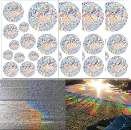 Vetrata a Sfere Prismatiche Sticker per Finestre Effetto Arcobaleno e Prismatico Autoadesiva Anti Uccelli Protezione dal Sole Anti UV Prevenzione Collisione