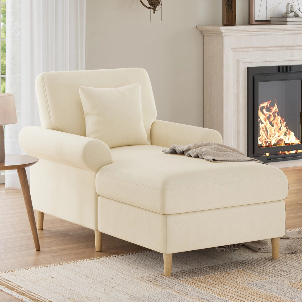 Poltrona relax imbottita in velluto, sedia lounge reclinabile, beige