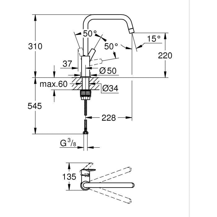 Rubinetto cucina - Miscelatore monocomando lavello - Nero opaco - Bocca alta - Rotazione 150 - GROHE Start - 304702430