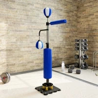Sacco Boxe da Terra 4 in 1 con 2 Speedball, Barra Girevole e Sacco, Altezza Regolabile, in Acciaio, 107x36x140-205 cm, Blu