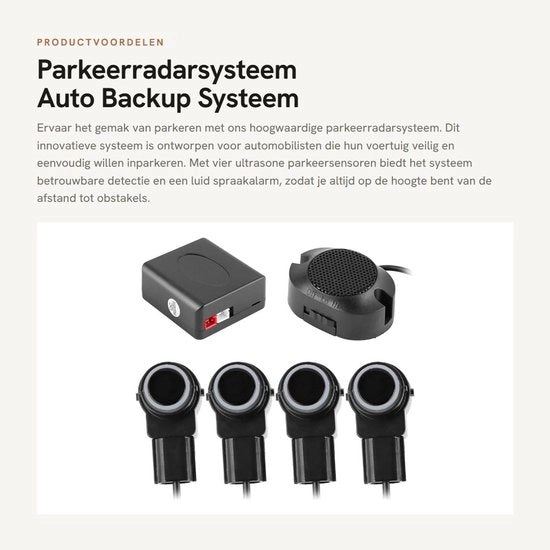 Sistema di rilevamento parcheggio wireless - 4 sensori parcheggio - Allarme acustico >80dB - Frequenza ultrasonica 40KHz - Installazione facile - Materiale ABS