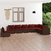 Set Divani da Giardino 8 pz con Cuscini in Polyrattan Marrone cod mxl 39032