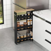 Carrello Portaoggetti da Cucina, Scaffale con Maniglia Laterale e Ruote, Carrello Salvaspazio con 3 Scaffali Stretti, 47,5x13x80,5 cm (Naturale+Nero)