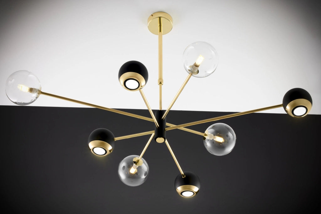 Lampadario moderno oro/nero vetro 8 luci Jupiter MOKA