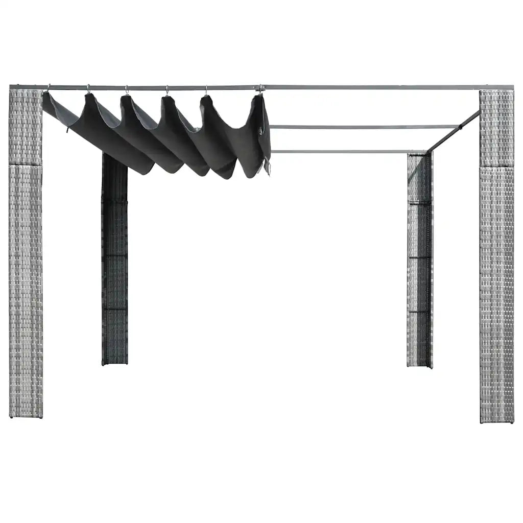 Gazebo | Pergolato con Tetto in Polyrattan 300x300x220cm Grigio e Crema
