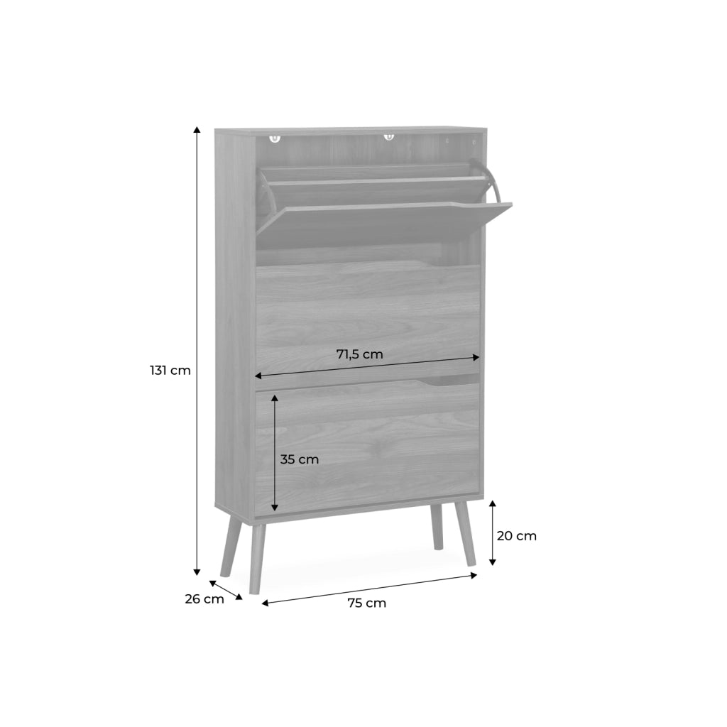 Scarpiera con decoro in legno, 3 ante, noce
