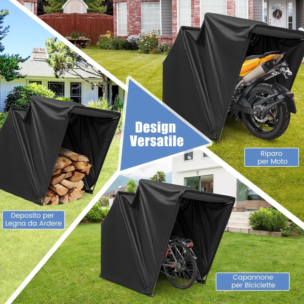 Telo Moto per Esterno, Garage per Moto con Copertura in Tessuto Oxford, Finestre a Rullo in Rete, Portatile e Impermeabile, 342 x 137 x 193 cm