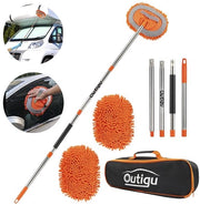 Kit di pulizia per auto con set di guanti a chenille microfibra 2 in 1, adatto per auto, camper, SUV, furgoni e pulizia domestica, set di pulizia per auto con maniglia telescopica