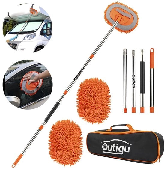 Kit di pulizia per auto con set di guanti a chenille microfibra 2 in 1, adatto per auto, camper, SUV, furgoni e pulizia domestica, set di pulizia per auto con maniglia telescopica