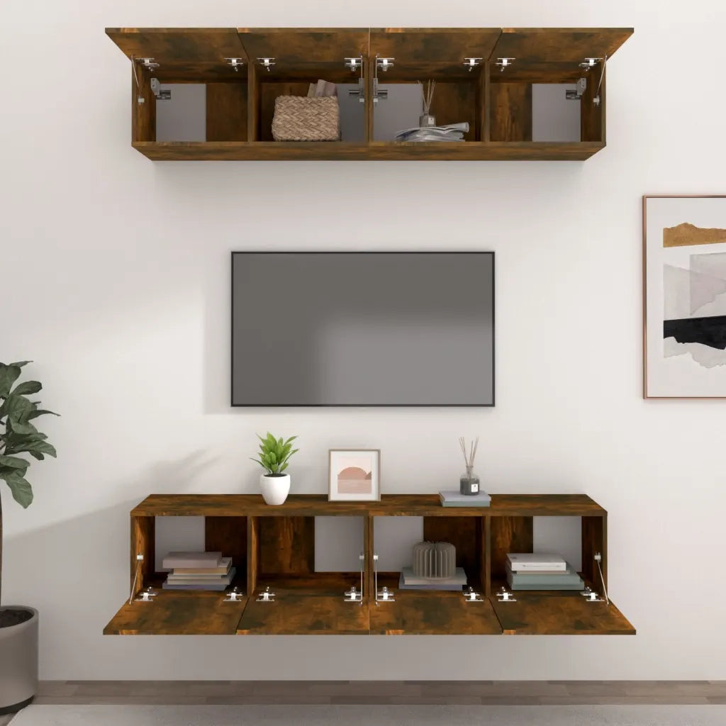 Mobili TV 4 pz Rovere Fumo 80x30x30 cm in Legno Multistrato 3114187