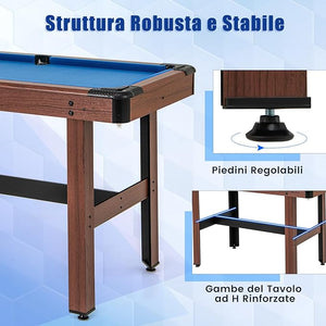 Tavolo da Biliardo, Tavolo da Gioco Biliardo in Legno con Set di Palline 2 Steccette 2 Gessi Triangolo Spazzola, Mini Tavolo da Biliardo per Sala Giochi bar Palestra, 122x61x76 cm