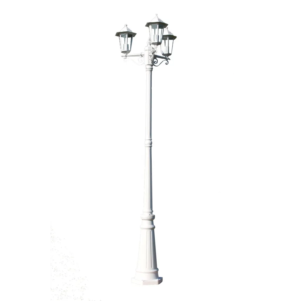 Lampione da Giardino a 3 Bracci 215 cm in Alluminio Bianco CFW7742541