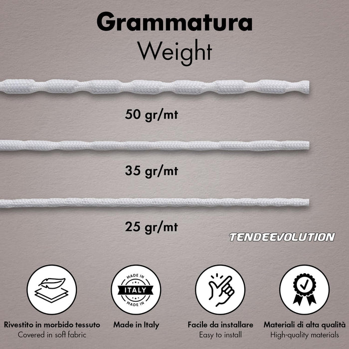 Filo in Piombo Rivestito per Tende - Aggiunge Peso e Stile ai tuoi Tessuti - Made in Italy, Morbido e Flessibile, 35 gr/mt - Venduto al Metro Lineare