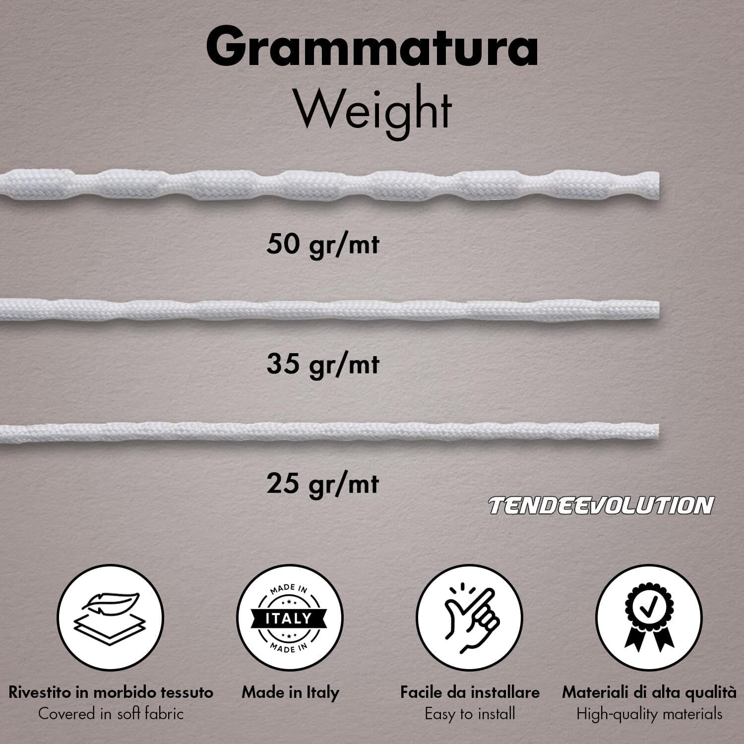 Filo in Piombo Rivestito per Tende - Aggiunge Peso e Stile ai tuoi Tessuti - Made in Italy, Morbido e Flessibile, 25 gr/mt - Venduto al Metro Lineare