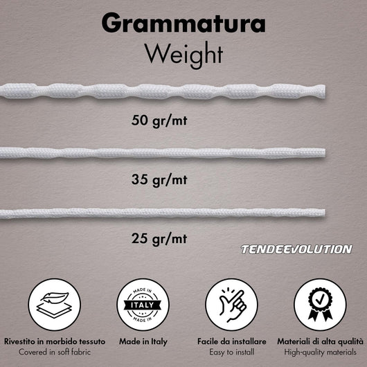 Filo in Piombo Rivestito per Tende - Aggiunge Peso e Stile ai tuoi Tessuti - Made in Italy, Morbido e Flessibile, 25 gr/mt - Venduto al Metro Lineare