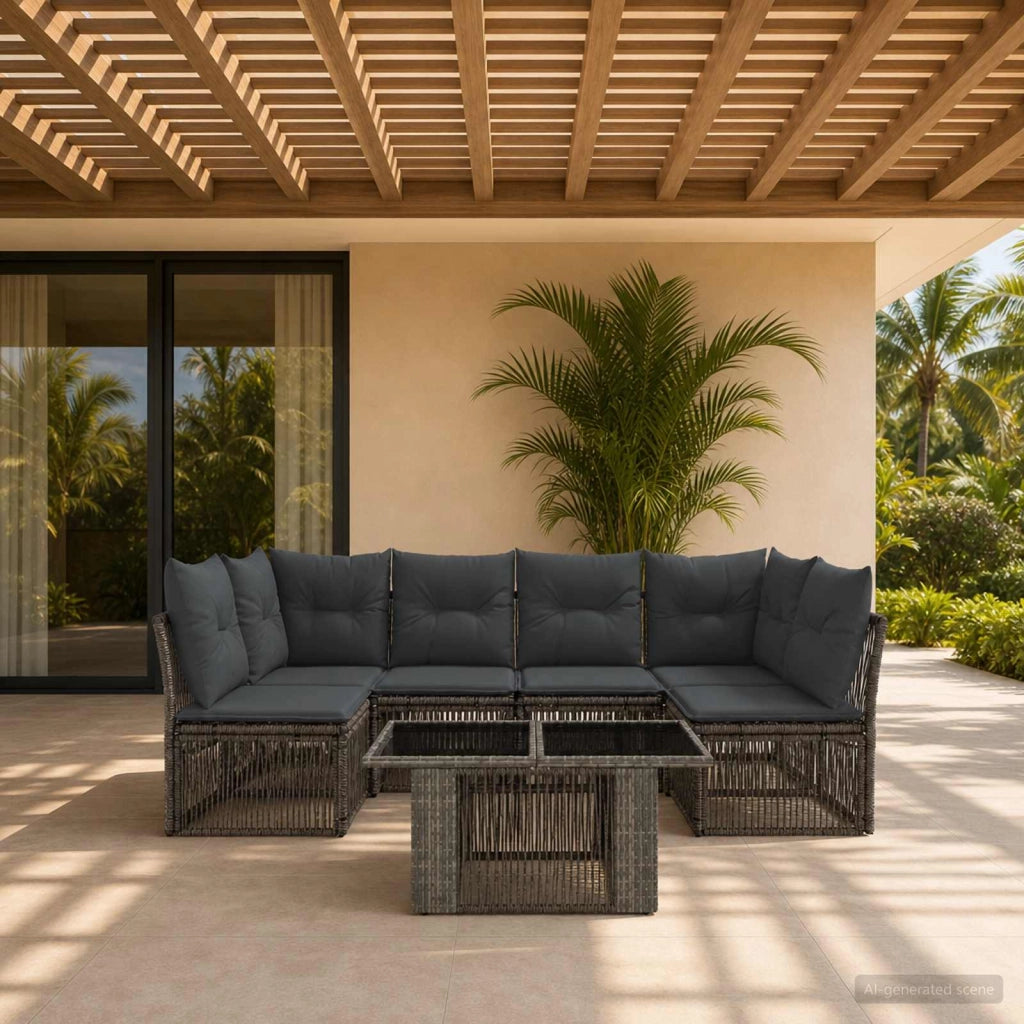Set Divano da Giardino 7 pz Grigio polyrattan 3436439