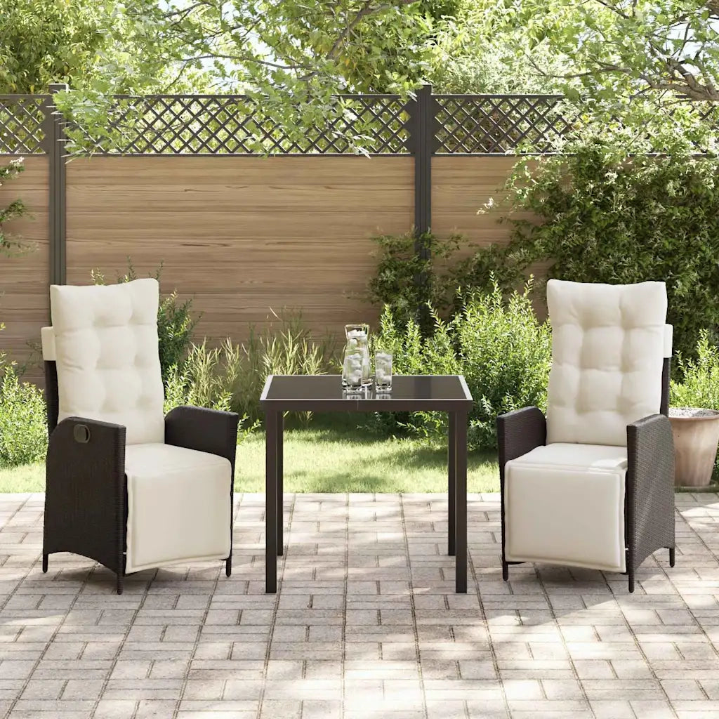 Set da Pranzo per Giardino con cuscino 3 pcs Marrone polyrattan 3380540