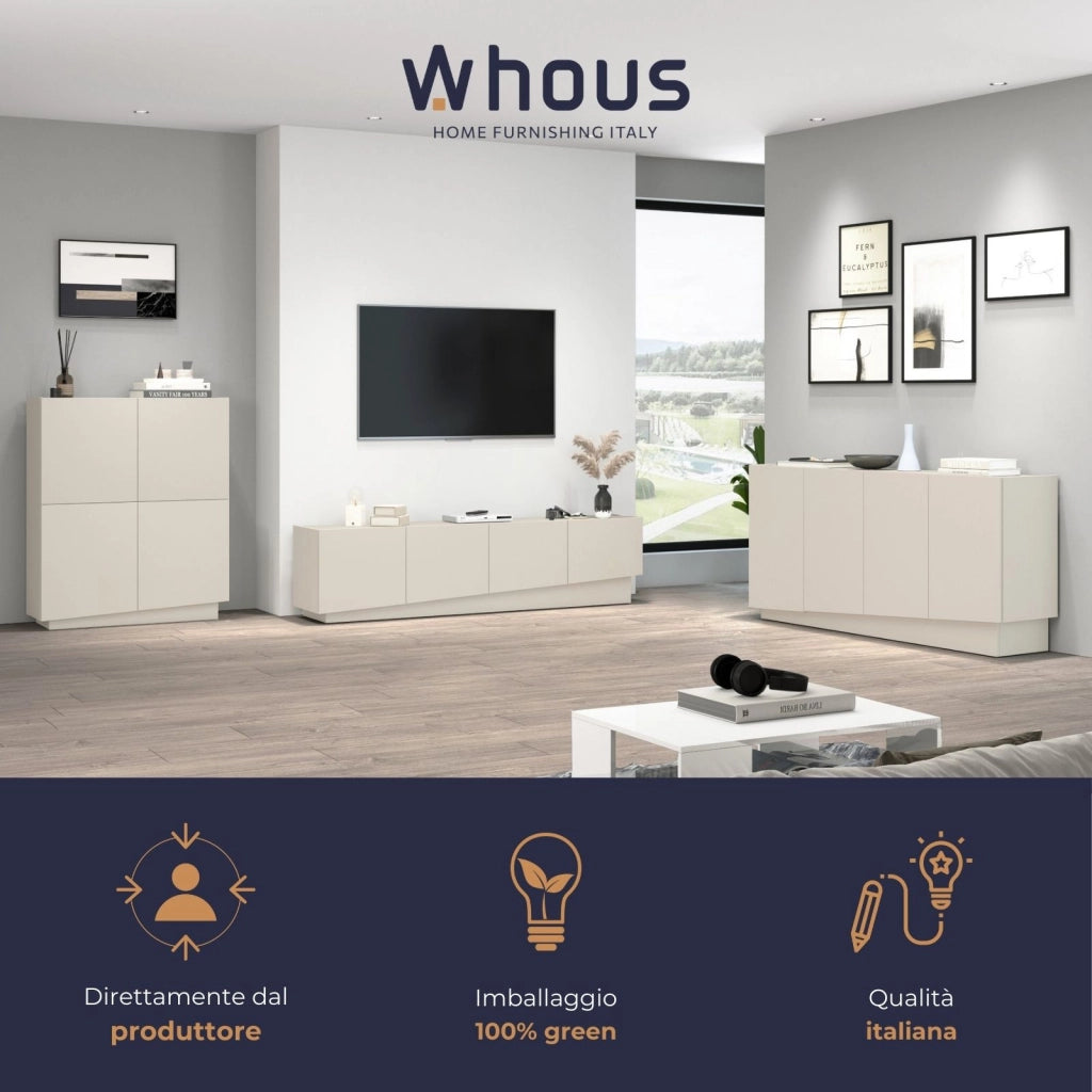 WHOUS Mobile porta TV Vela con 4 ante colore cashmere 180x35x45,4 cm