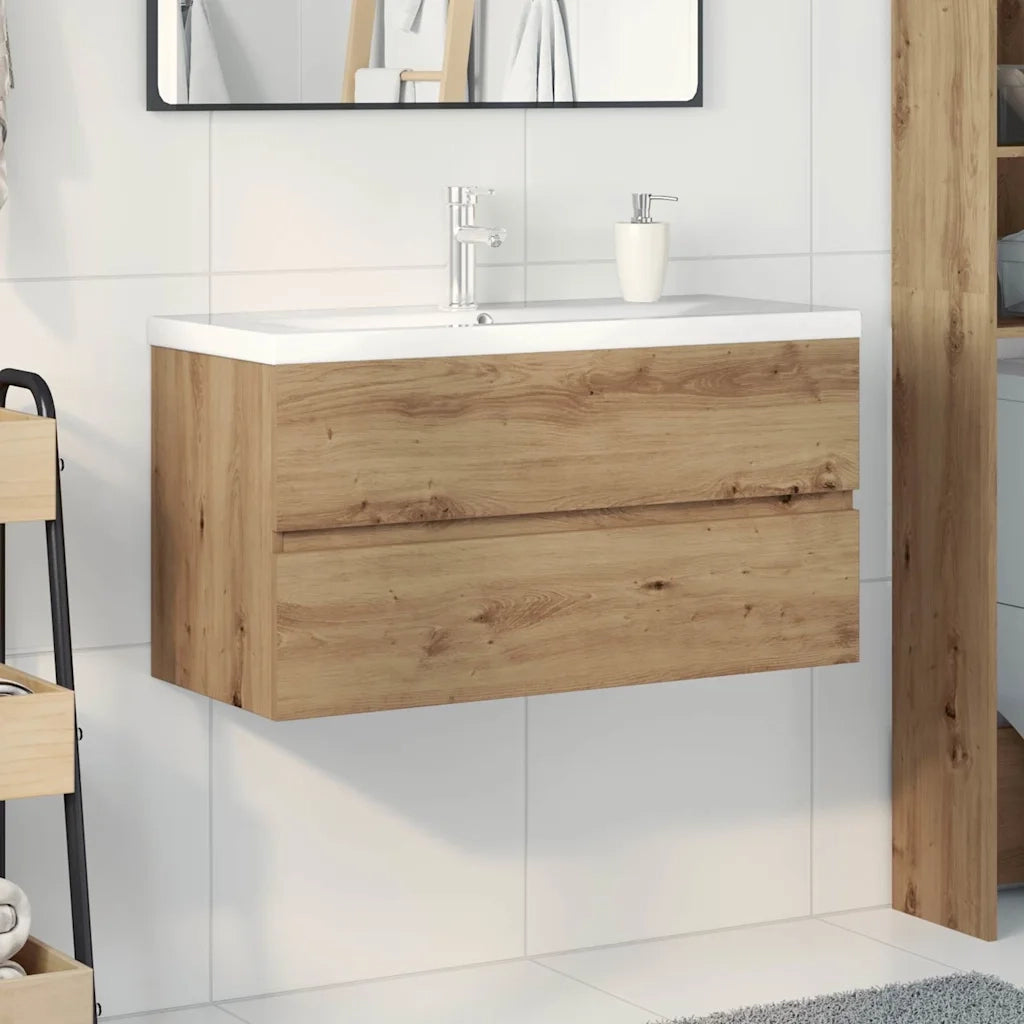 Mobile Bagno con Lavabo Integrato&Rubinetto Rovere Artigianale