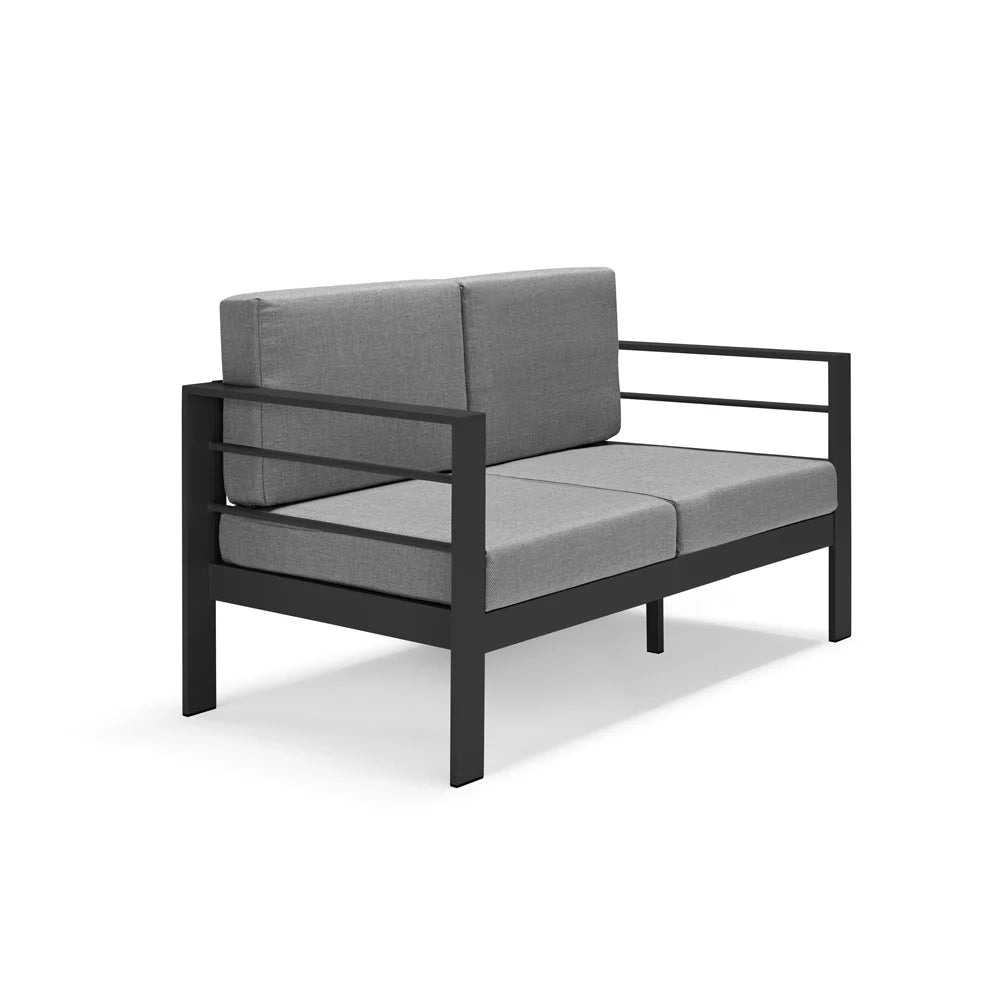 Set da giardino GARDENIA in alluminio, un divano 2 posti + 2 poltrone con cuscini sfoderabili + tavolino, per verande, giardini, terrazze, colore Cemento