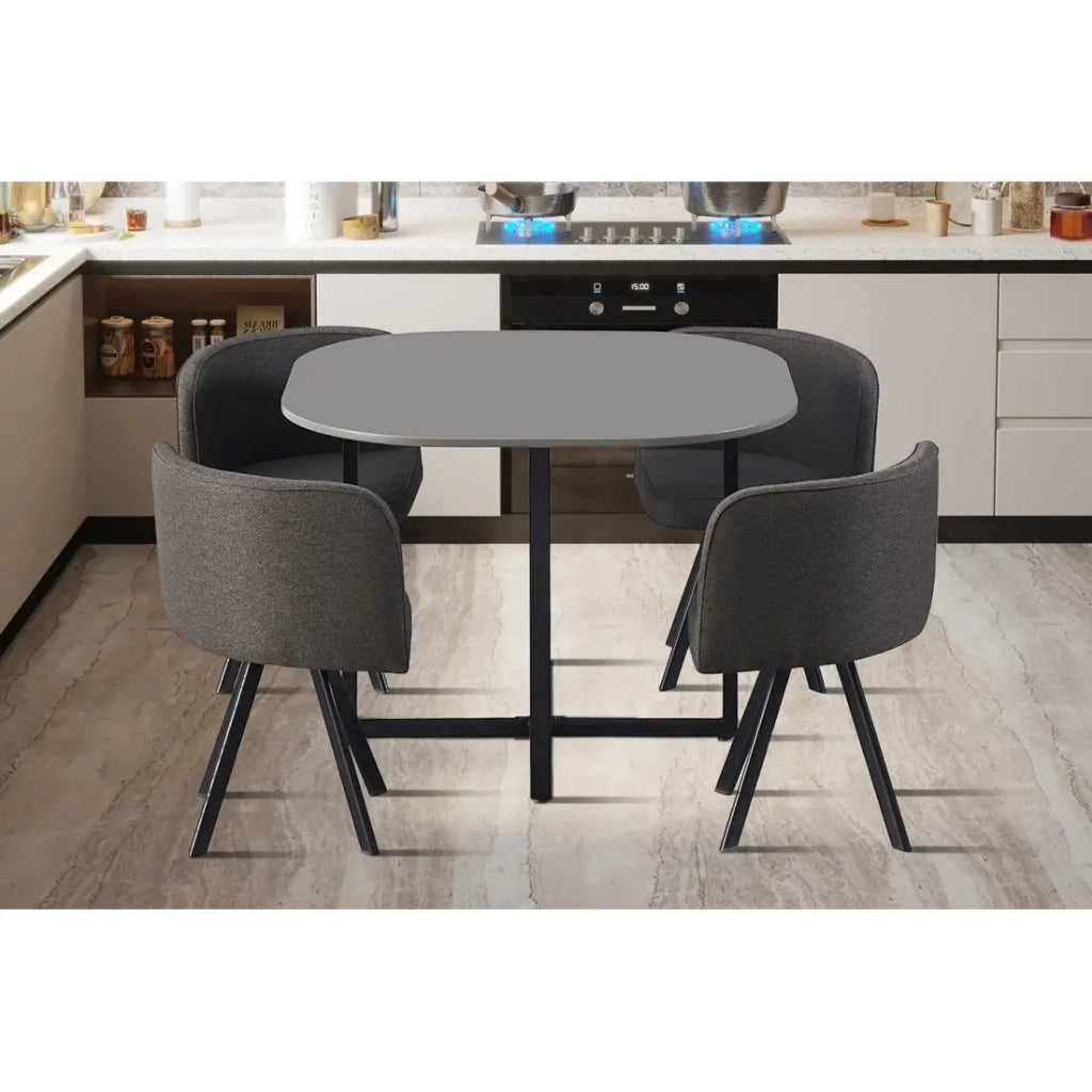 Set tavolo e 4 sedie ORBENA – Colore grigio opaco – Tavolo 100x100 cm – Design moderno e compatto