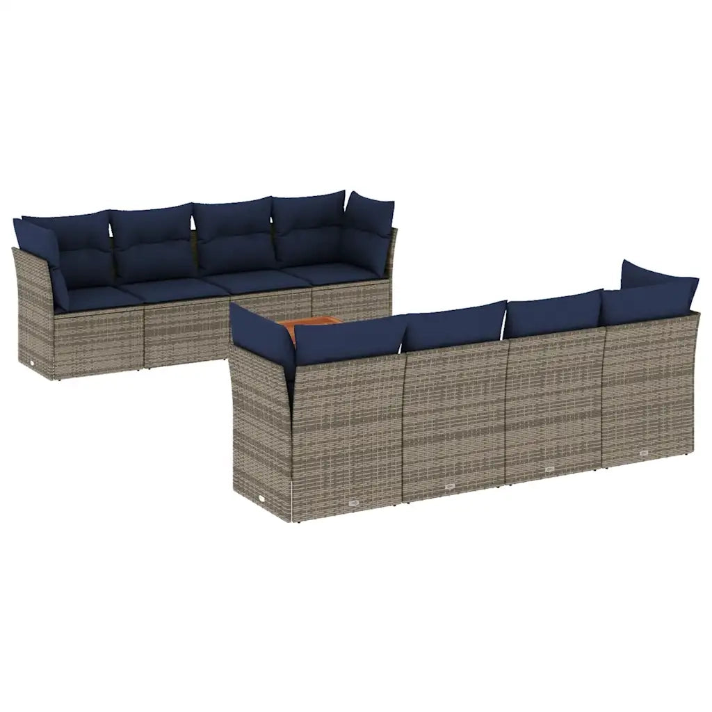 Set Divani da Giardino 9 pz con Cuscini Grigio in Polyrattan