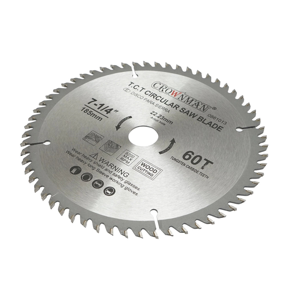Disco circolare widia per legno 185x22,23mm, max. velocità. Crownman da 8200 giri/min, 60 denti