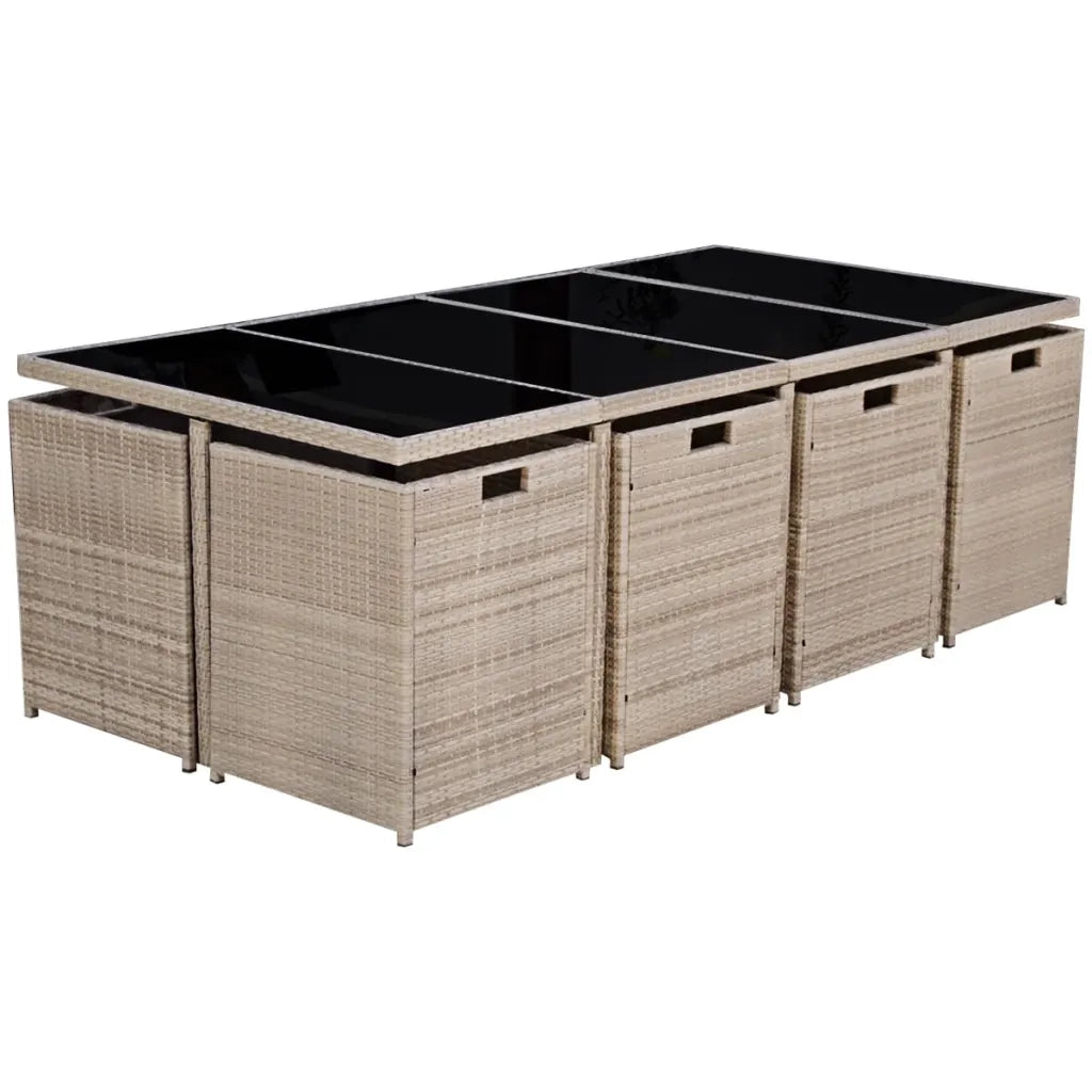Set da Pranzo da Giardino 13 pz con Cuscini in Polyrattan Beige cod mxl 43688