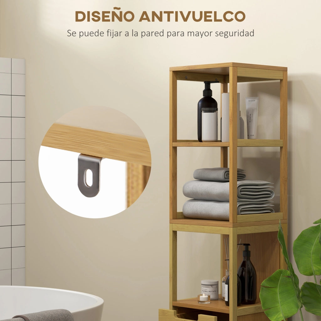 Colonna bagno con 3 ripiani e 2 cassetti ¨C Xylo ¨C Bamb¨´ naturale 30x30x144 cm