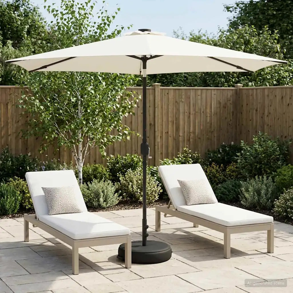 Ombrellone da giardino-Parasol da giardino con luci LED e base 300 x 300 cm Poliestere 360287