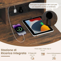 Toeletta da Trucco con 10 Luci, Set Tavolo e Sgabello da Trucco con Stazione di Ricarica, 3 Colori di Luce, 3 Cassetti, 2 Armadietti, Consolle Toeletta per Soggiorno Camera da Letto (Caffè)