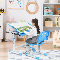 Scrivania per Bambini Tavolo per Studenti con Sedia Inclinabile Regolabile in Altezza, Ergonomica, Vari Colori Disponibili (Blu)